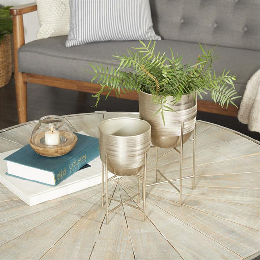 SILVER METAL PLANTER WITH REMOVABLE STAND,