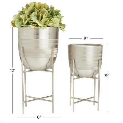 SILVER METAL PLANTER WITH REMOVABLE STAND,