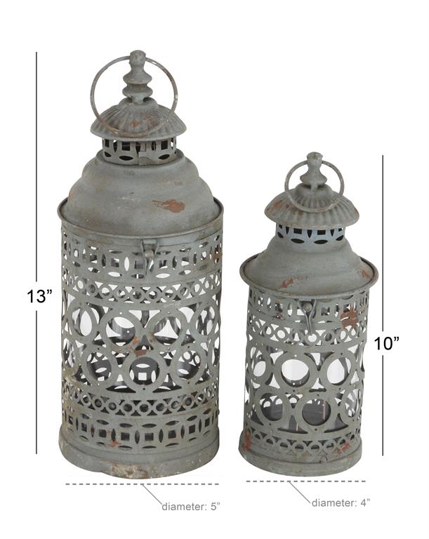 BLACK METAL CANDLE LANTERN WITH INTRICATE SCROLL WORK