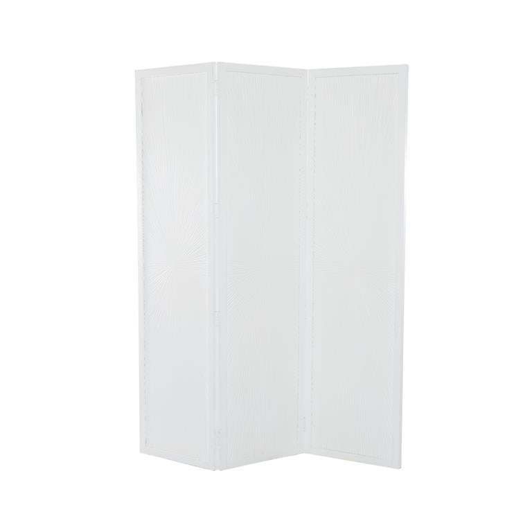 WHITE MANGO WOOD HINGED FOLDABLE PARTITION 3 PANEL ROOM DIVIDER SCREEN WITH CARVED DESIGN