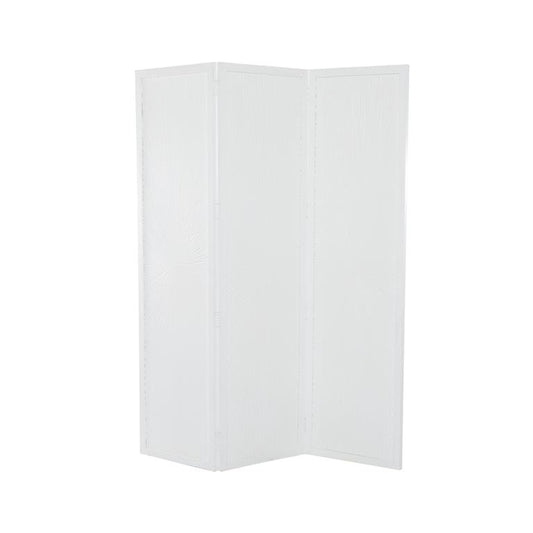 WHITE MANGO WOOD HINGED FOLDABLE PARTITION 3 PANEL ROOM DIVIDER SCREEN WITH CARVED DESIGN