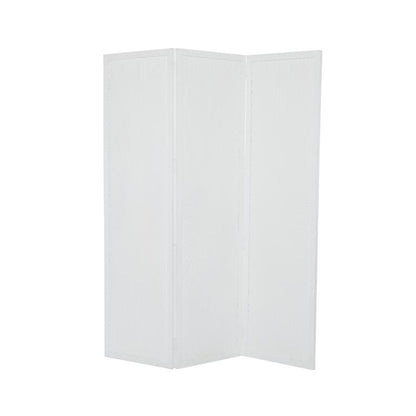 WHITE MANGO WOOD HINGED FOLDABLE PARTITION 3 PANEL ROOM DIVIDER SCREEN WITH CARVED DESIGN