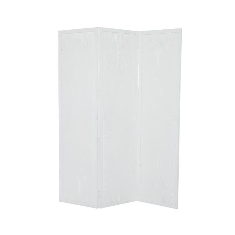 WHITE MANGO WOOD HINGED FOLDABLE PARTITION 3 PANEL ROOM DIVIDER SCREEN WITH CARVED DESIGN