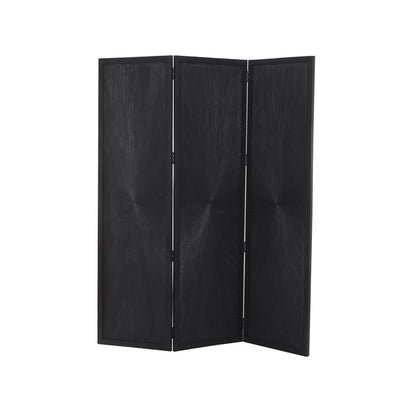 BLACK MANGO WOOD HINGED FOLDABLE PARTITION 3 PANEL ROOM DIVIDER SCREEN WITH CARVED DESIGN