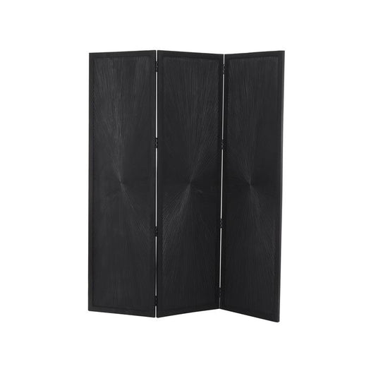BLACK MANGO WOOD HINGED FOLDABLE PARTITION 3 PANEL ROOM DIVIDER SCREEN WITH CARVED DESIGN
