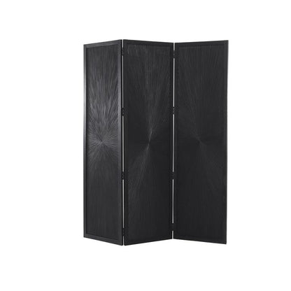 BLACK MANGO WOOD HINGED FOLDABLE PARTITION 3 PANEL ROOM DIVIDER SCREEN WITH CARVED DESIGN