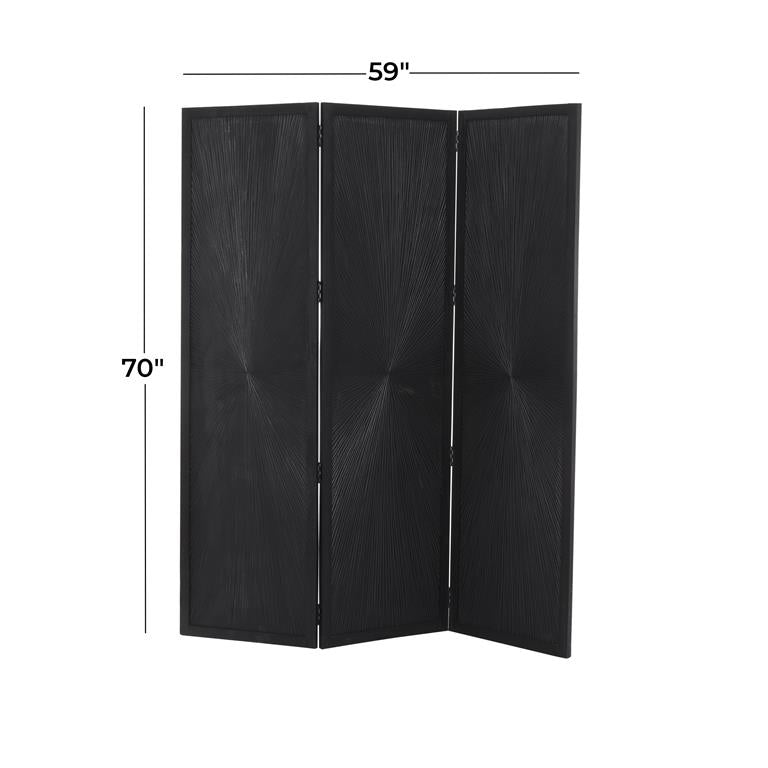 BLACK MANGO WOOD HINGED FOLDABLE PARTITION 3 PANEL ROOM DIVIDER SCREEN WITH CARVED DESIGN