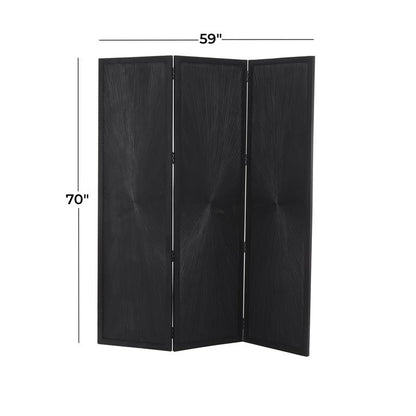 BLACK MANGO WOOD HINGED FOLDABLE PARTITION 3 PANEL ROOM DIVIDER SCREEN WITH CARVED DESIGN