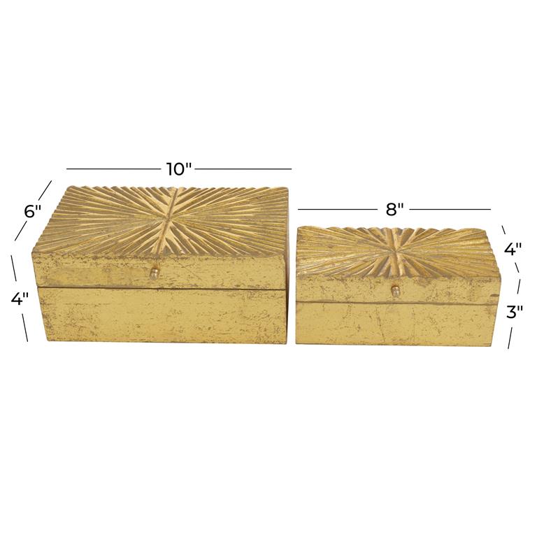 COSMOLIVING BY COSMOPOLITAN GOLD WOOD GEOMETRIC BOX WITH HINGED LID