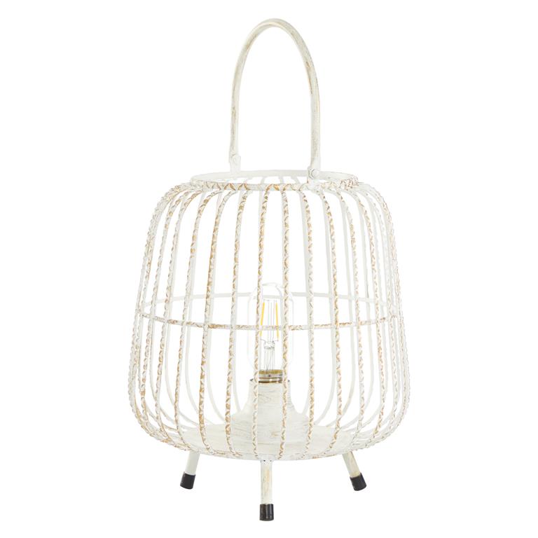 WHITE METAL MODERN CANDLE HOLDER LANTERN