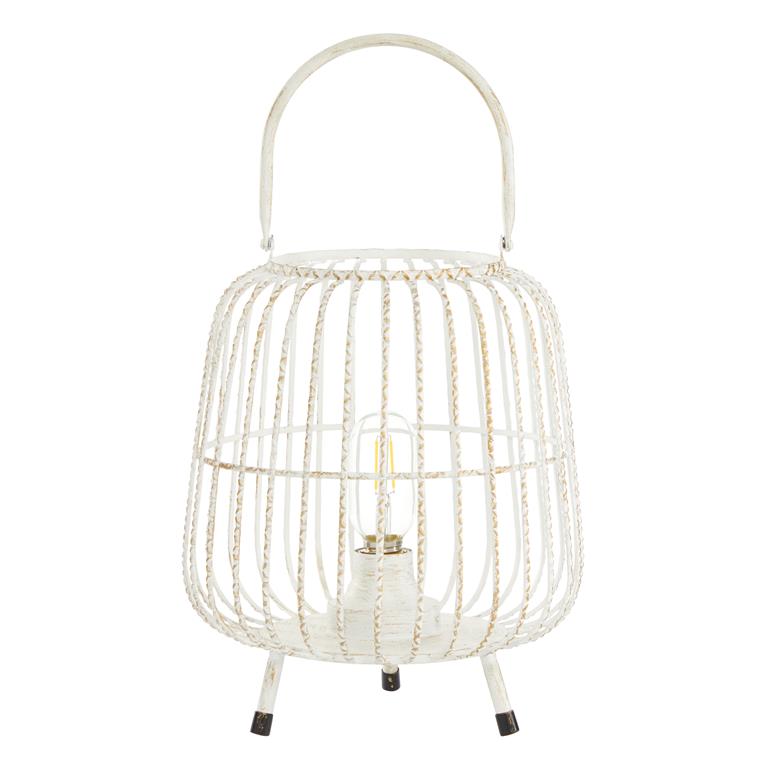 WHITE METAL MODERN CANDLE HOLDER LANTERN