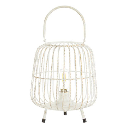 WHITE METAL MODERN CANDLE HOLDER LANTERN