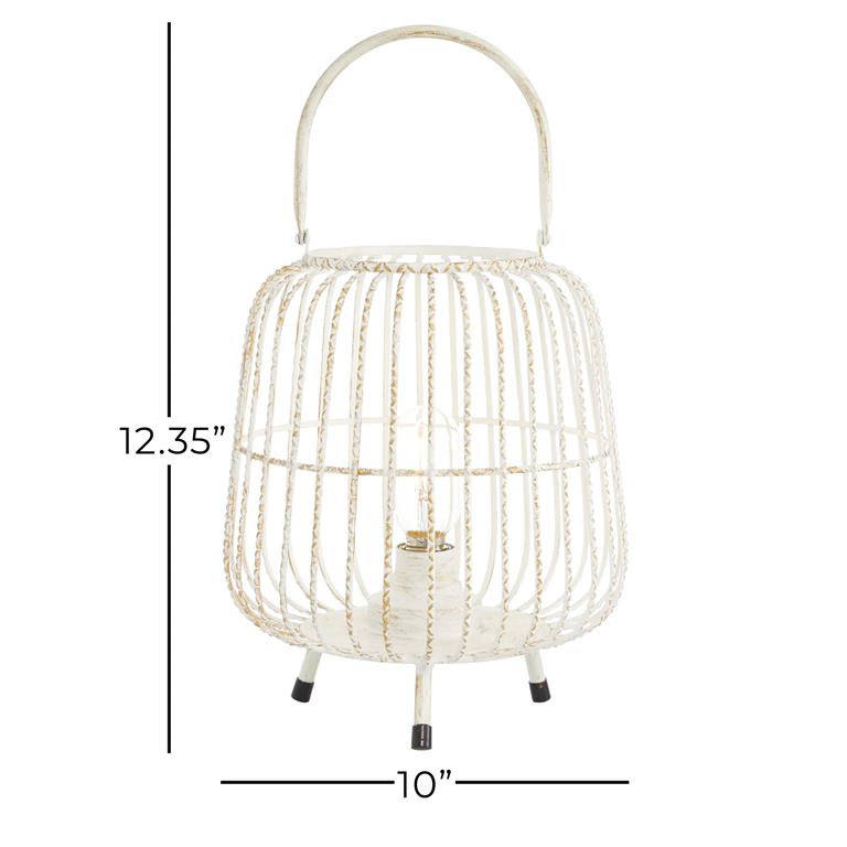 WHITE METAL MODERN CANDLE HOLDER LANTERN