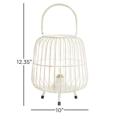 WHITE METAL MODERN CANDLE HOLDER LANTERN