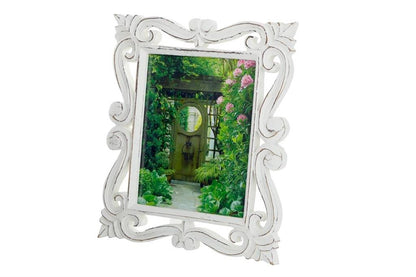 WHITE MANGO WOOD SCROLL HANDMADE INTRICATE CARVED PHOTO FRAME
