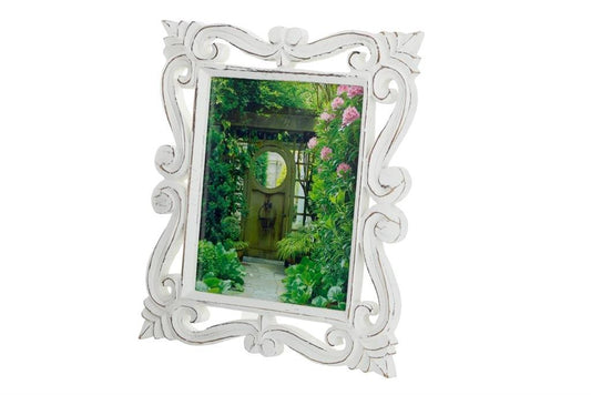 WHITE MANGO WOOD SCROLL HANDMADE INTRICATE CARVED PHOTO FRAME