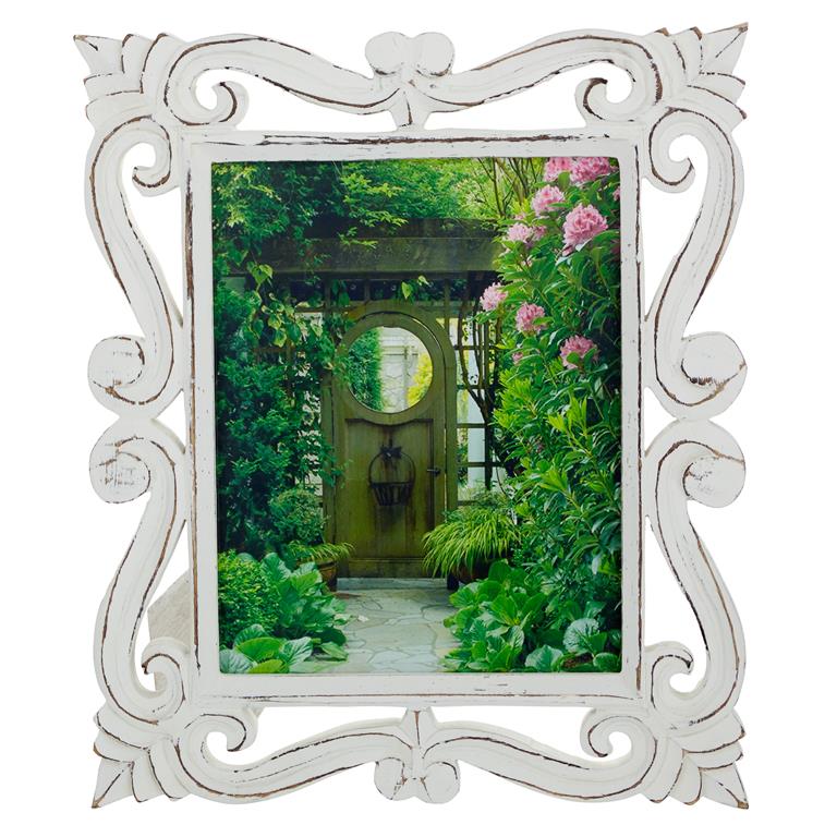 WHITE MANGO WOOD SCROLL HANDMADE INTRICATE CARVED PHOTO FRAME
