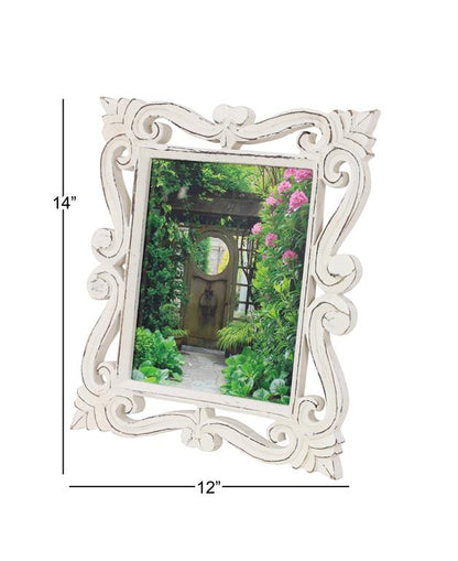 WHITE MANGO WOOD SCROLL HANDMADE INTRICATE CARVED PHOTO FRAME