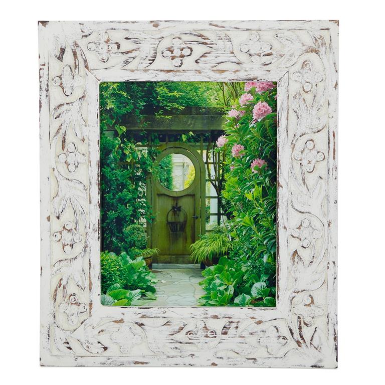 WHITE MANGO WOOD FLORAL HANDMADE INTRICATE CARVED PHOTO FRAME