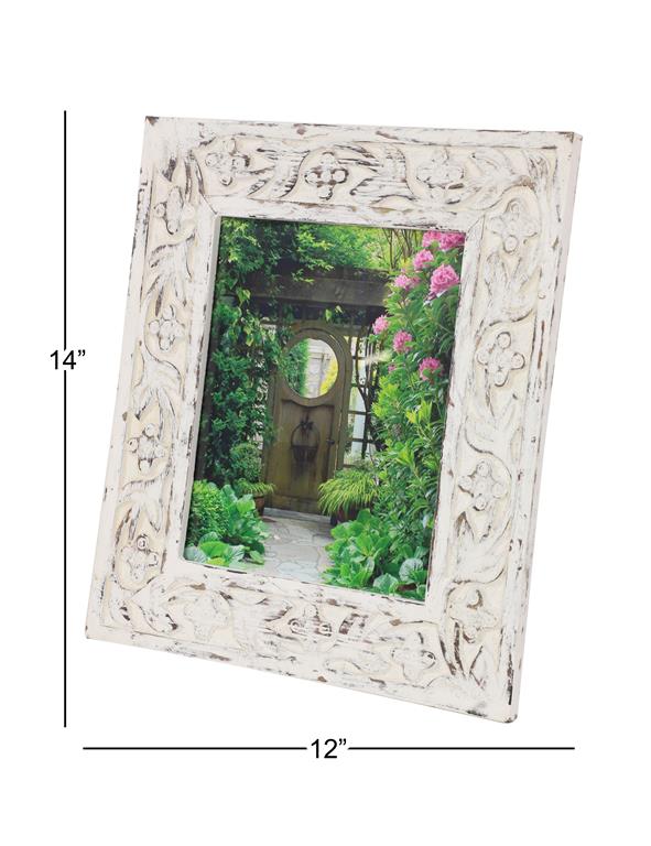 WHITE MANGO WOOD FLORAL HANDMADE INTRICATE CARVED PHOTO FRAME