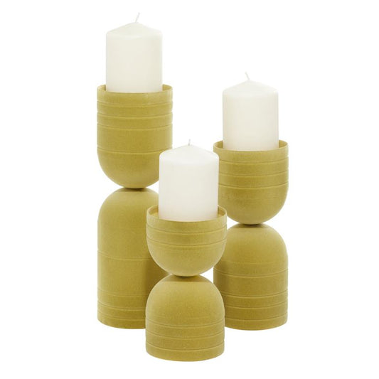 SET OF 3 YELLOW METAL MODERN CANDLE HOLDER