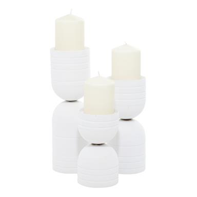 WHITE METAL CANDLE HOLDER 3 PIECES SET