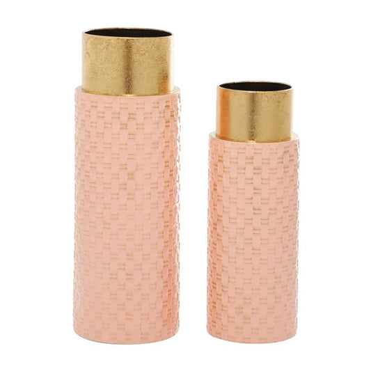PINK METAL WEAVE INSPIRED VASE WITH GOLD TOP