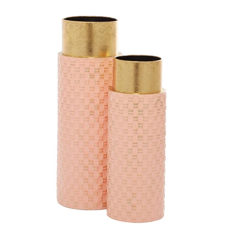 PINK METAL WEAVE INSPIRED VASE WITH GOLD TOP