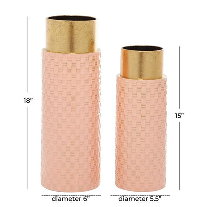 PINK METAL WEAVE INSPIRED VASE WITH GOLD TOP