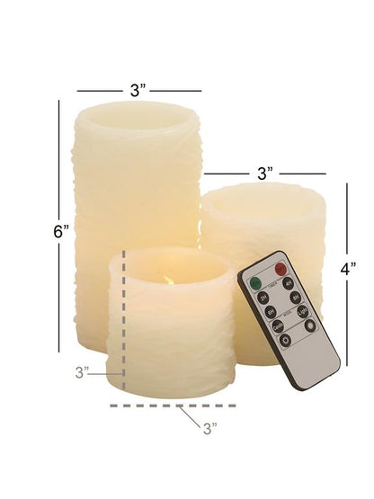 CREAM WAX TEXTURED FLAMELESS CANDLE WITH REMOTE CONTROL, SET OF 3