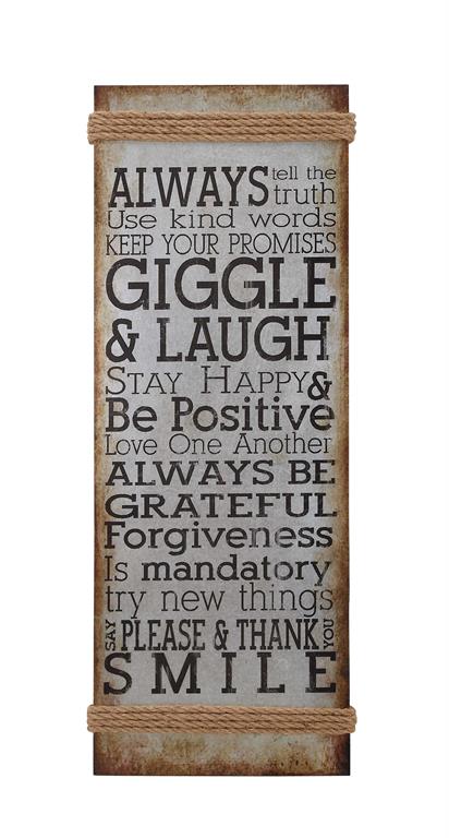 GRAY METAL SIGN MOTIVATIONAL WALL DECOR WITH ROPE ACCENT