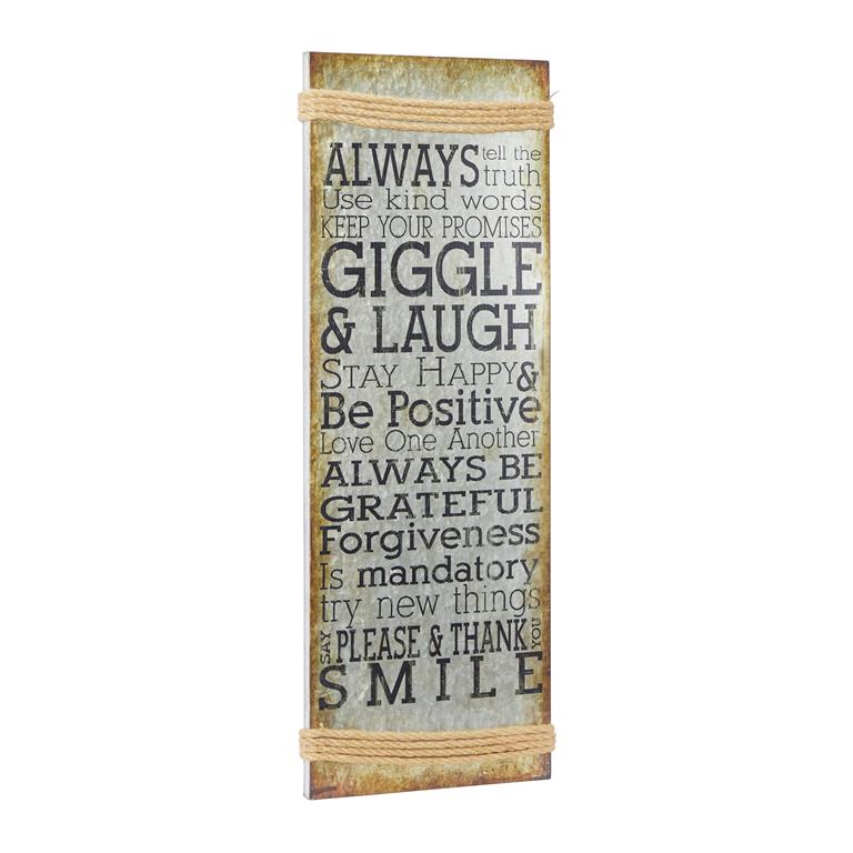 GRAY METAL SIGN MOTIVATIONAL WALL DECOR WITH ROPE ACCENT