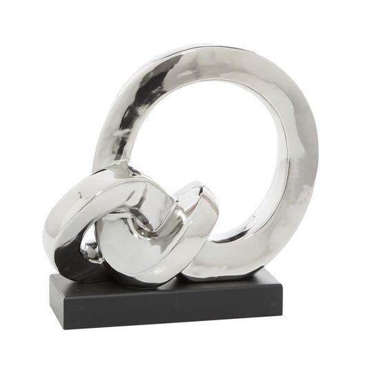 SILVER PORCELAIN ABSTRACT LINK SCULPTURE WITH BLACK BASE