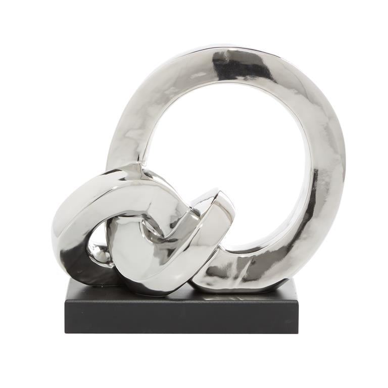 SILVER PORCELAIN ABSTRACT LINK SCULPTURE WITH BLACK BASE