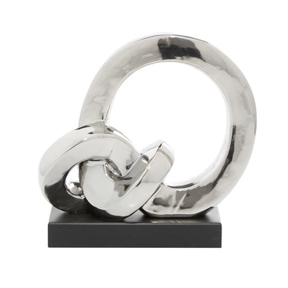 SILVER PORCELAIN ABSTRACT LINK SCULPTURE WITH BLACK BASE