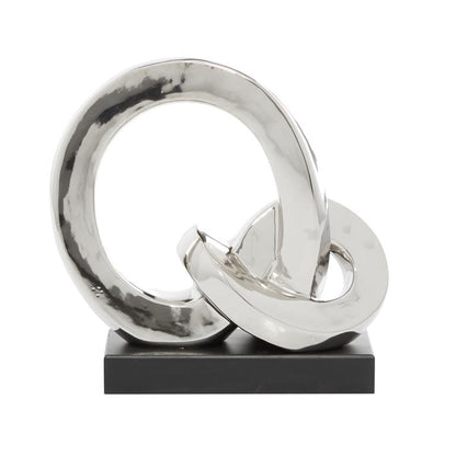 SILVER PORCELAIN ABSTRACT LINK SCULPTURE WITH BLACK BASE