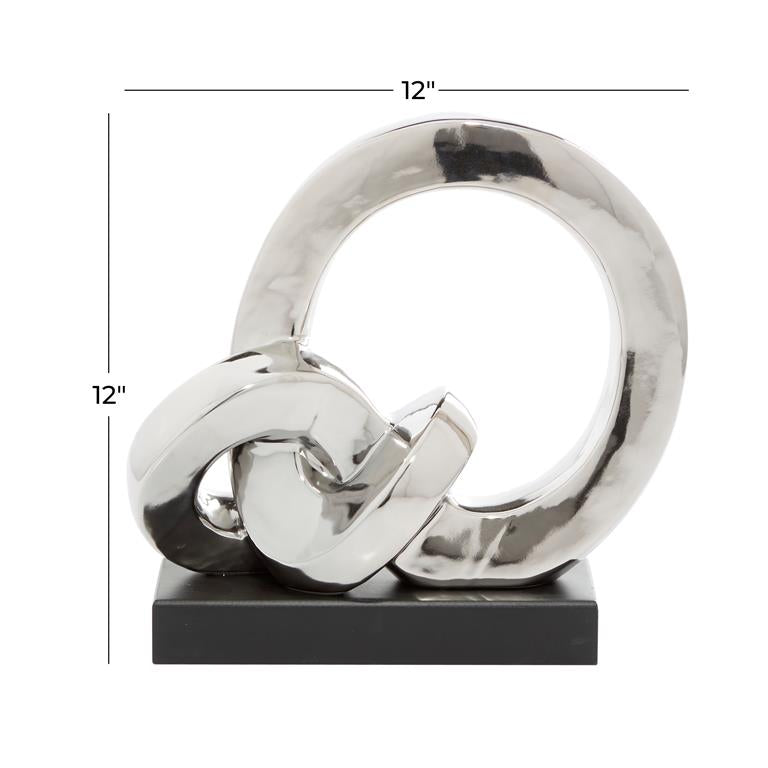 SILVER PORCELAIN ABSTRACT LINK SCULPTURE WITH BLACK BASE