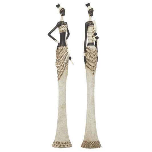 WHITE POLYSTONE WOMAN STANDING AFRICAN SCULPTURE WITH INTRICATE DETAILS 1 PIECE