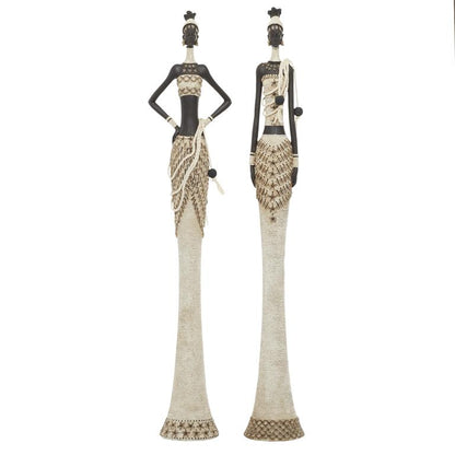 WHITE POLYSTONE WOMAN STANDING AFRICAN SCULPTURE WITH INTRICATE DETAILS 1 PIECE