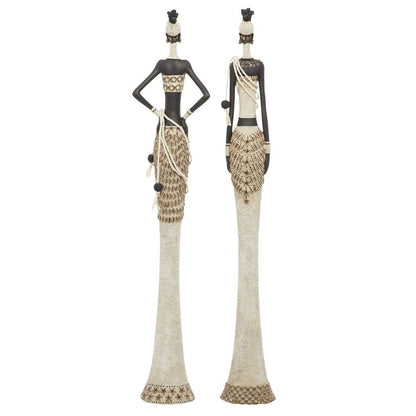 WHITE POLYSTONE WOMAN STANDING AFRICAN SCULPTURE WITH INTRICATE DETAILS 1 PIECE