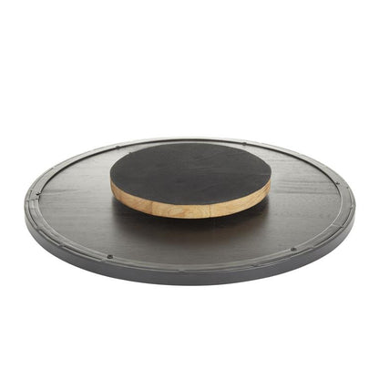 BROWN WOOD FLORAL CARVED LAZY SUSAN