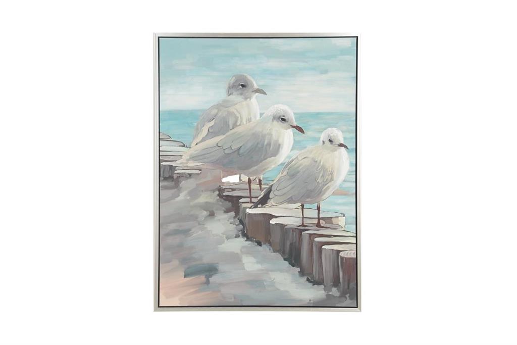 WHITE CANVAS BIRD FRAMED WALL ART WITH GOLD FRAME