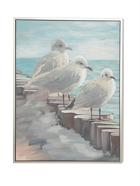 WHITE CANVAS BIRD FRAMED WALL ART WITH GOLD FRAME