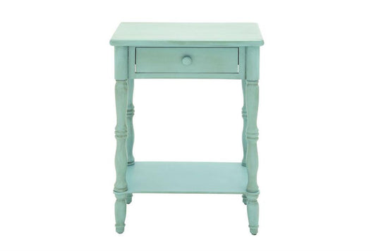 BLUE WOOD 1 DRAWER AND 1 SHELF ACCENT TABLE