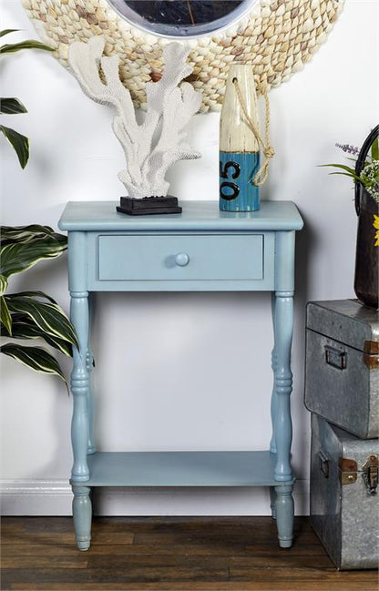 BLUE WOOD 1 DRAWER AND 1 SHELF ACCENT TABLE