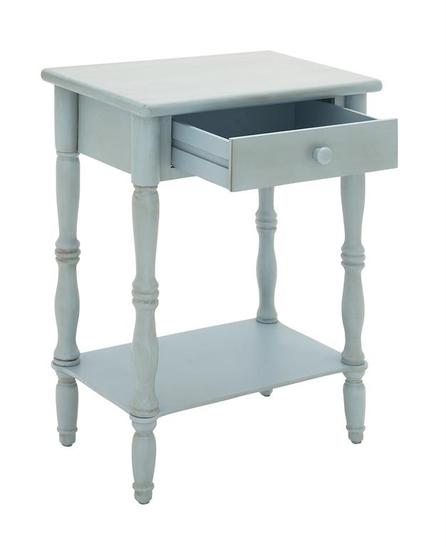 BLUE WOOD 1 DRAWER AND 1 SHELF ACCENT TABLE