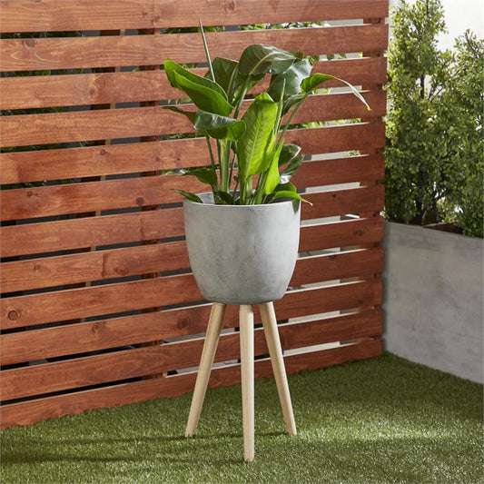 GREY FIBER CLAY CONTEMPORARY PLANTER