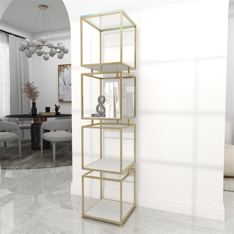 GOLD MARBLE CUBE SHELVING UNIT WITH 4 MARBLE SHELVES