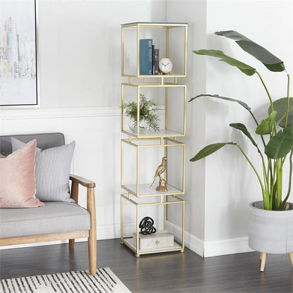 GOLD MARBLE CUBE SHELVING UNIT WITH 4 MARBLE SHELVES