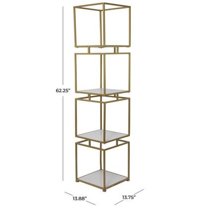 GOLD MARBLE CUBE SHELVING UNIT WITH 4 MARBLE SHELVES